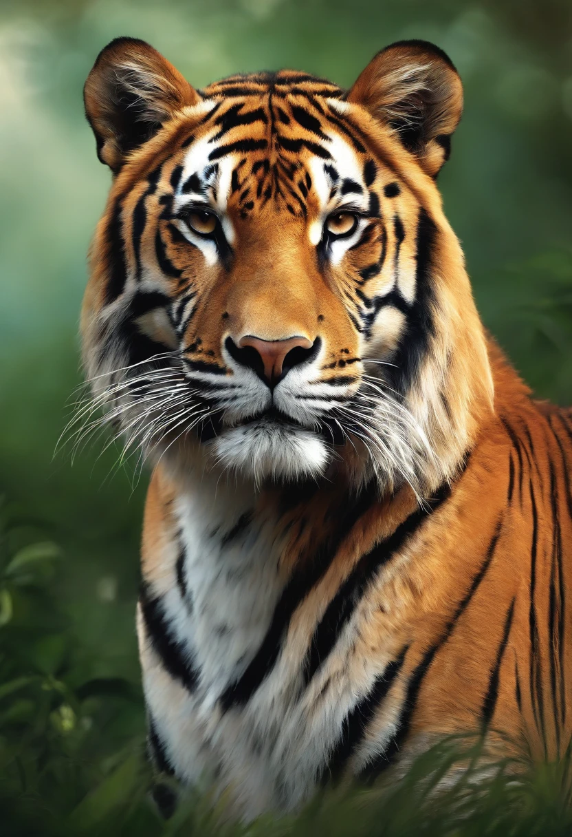 Painting of a tiger in the wild with a blurry background