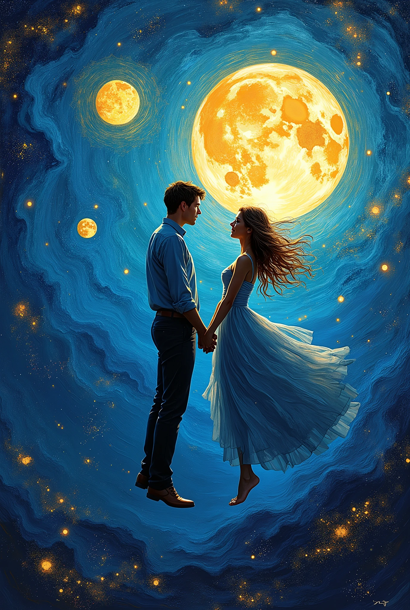 Stable Diffusion Prompt: Romantic couple painting with full moon ...
