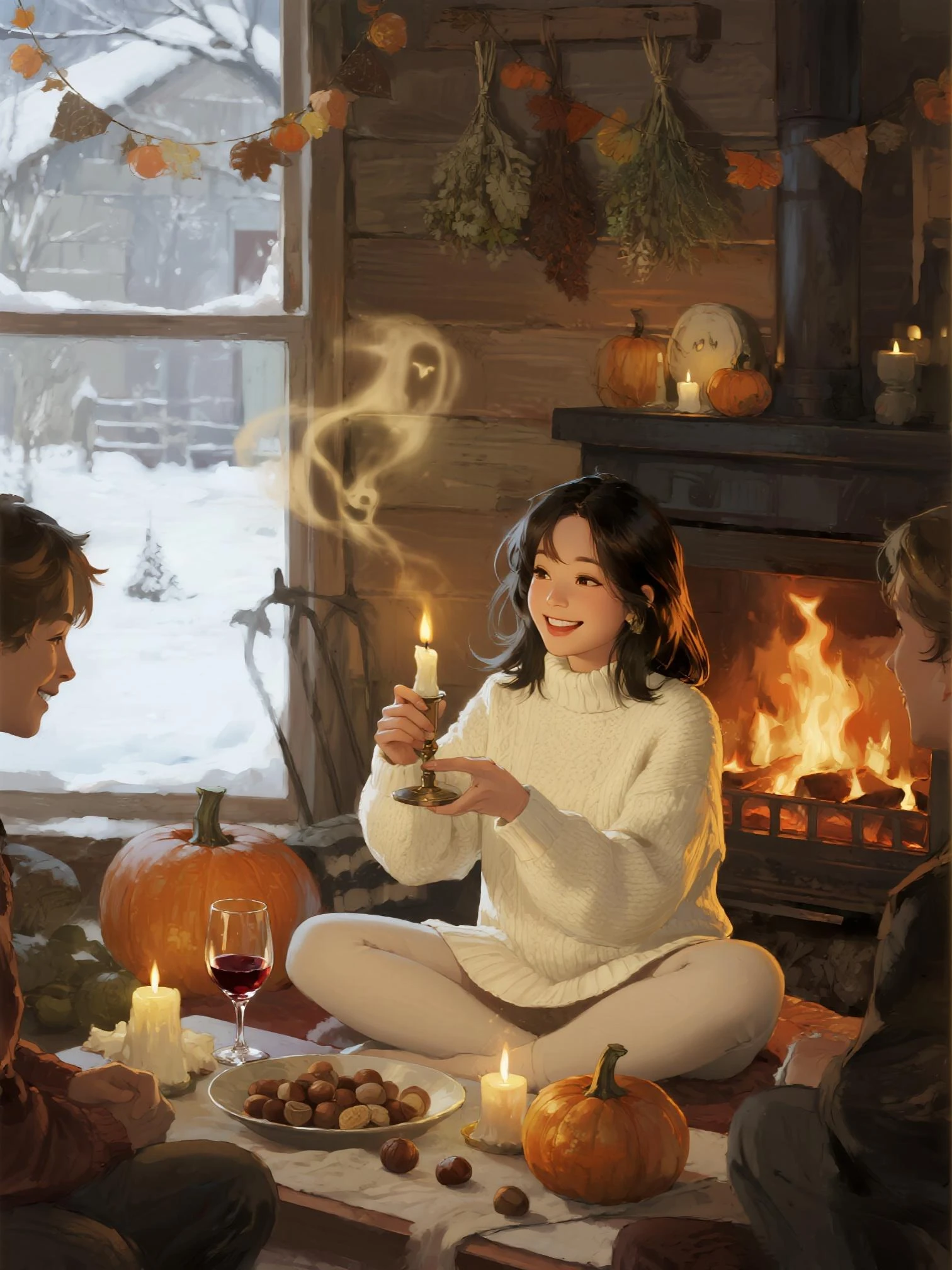 (masterpiece, best quality, ultra-detailed, painterly realism, cozy lighting, cinematic warmth),

East Asian woman in her mid-20...