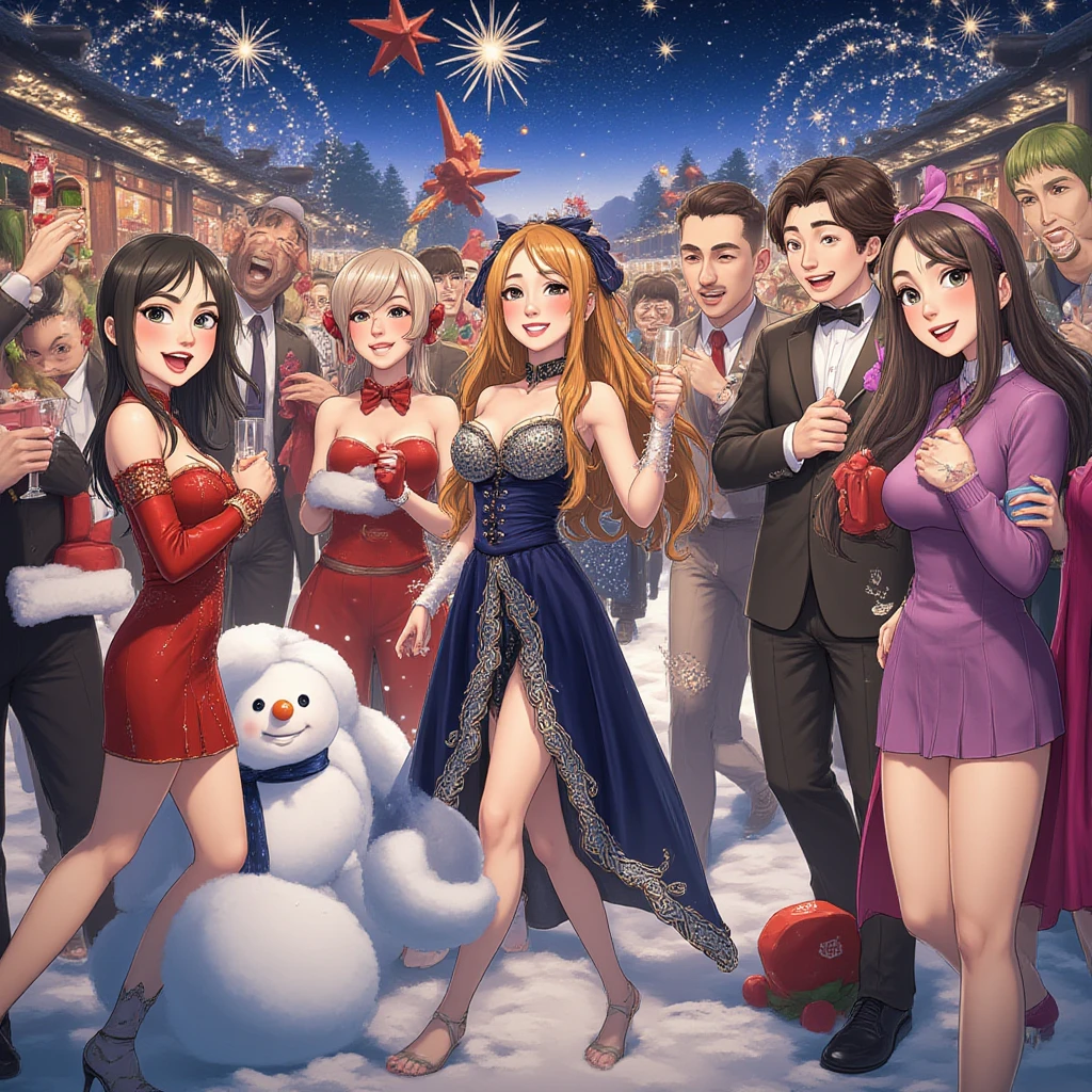 New Year's Eve Ladies and gentlemen, ties and sparkles, elves