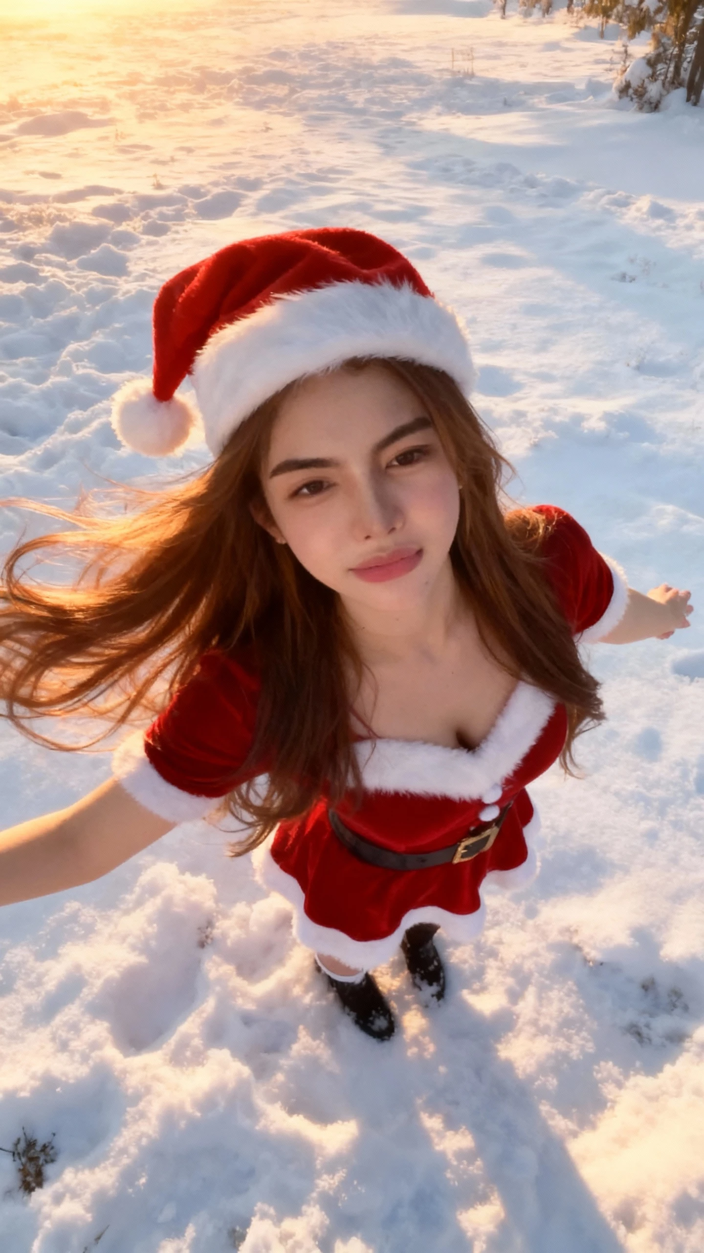 Cinematic, sun light, golden light, cute pose, cascading beautiful flowing long 