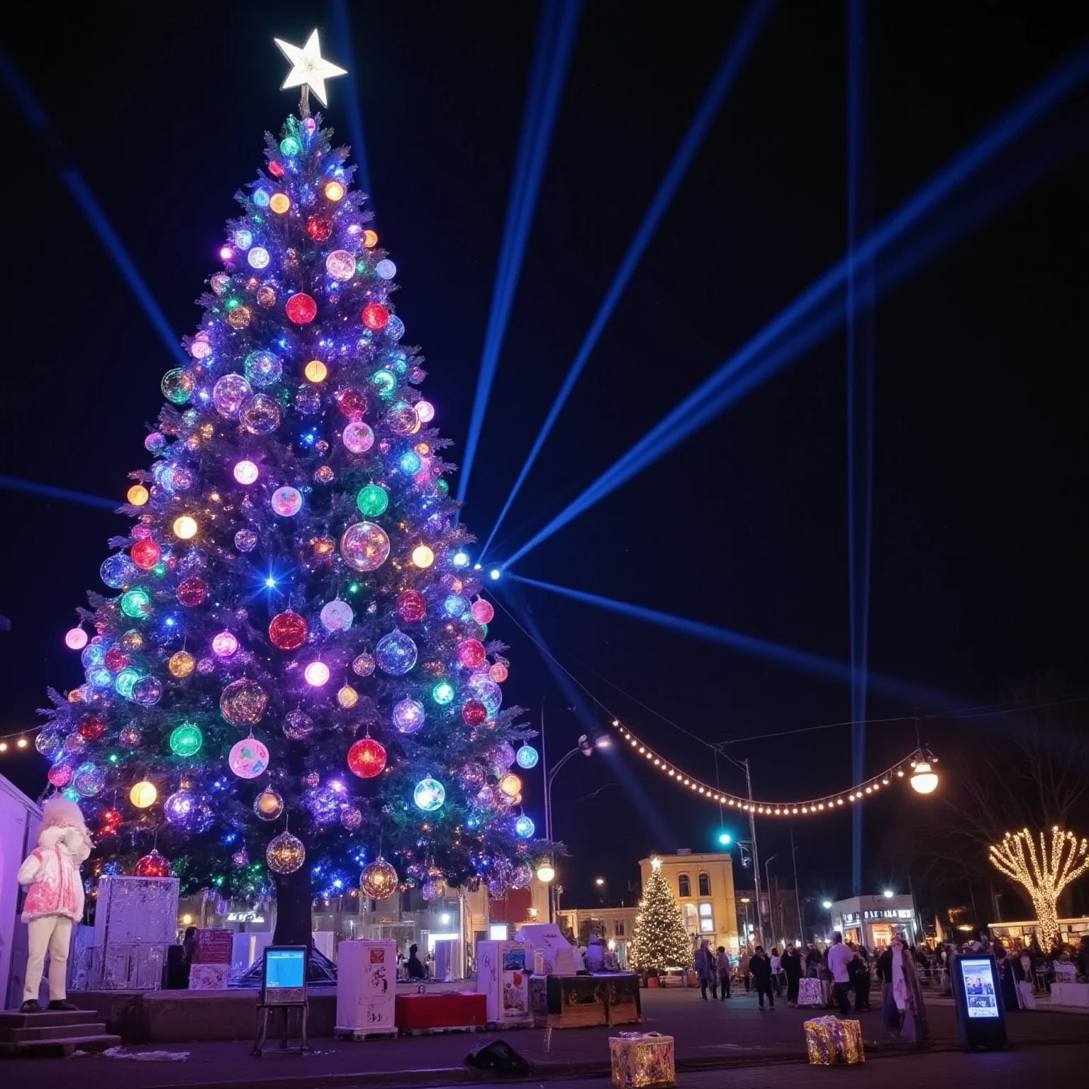 Huge Christmas Tree、light up with colorful lights、shining ornaments