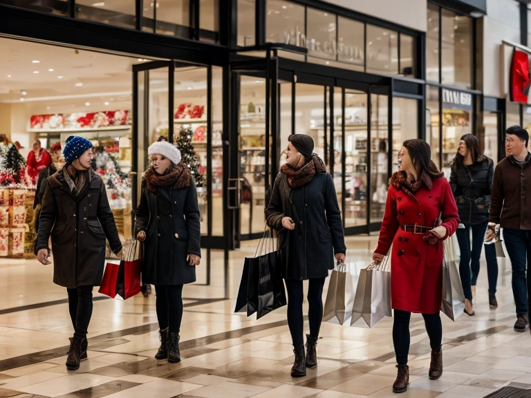 Shopping center shoppers at Christmas peak