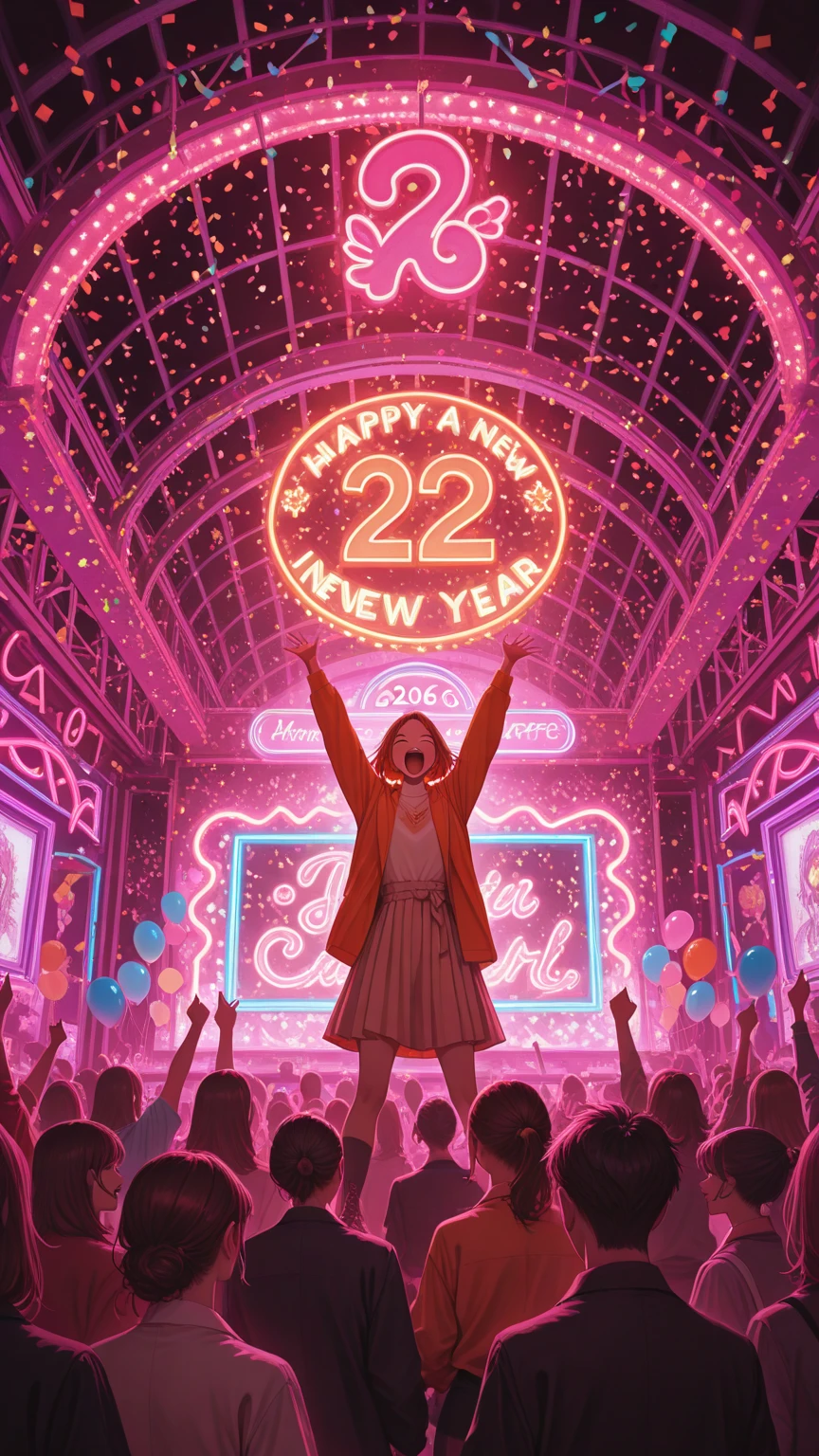 "2026 New Year Countdown Moment, Brightly Decorated Interior