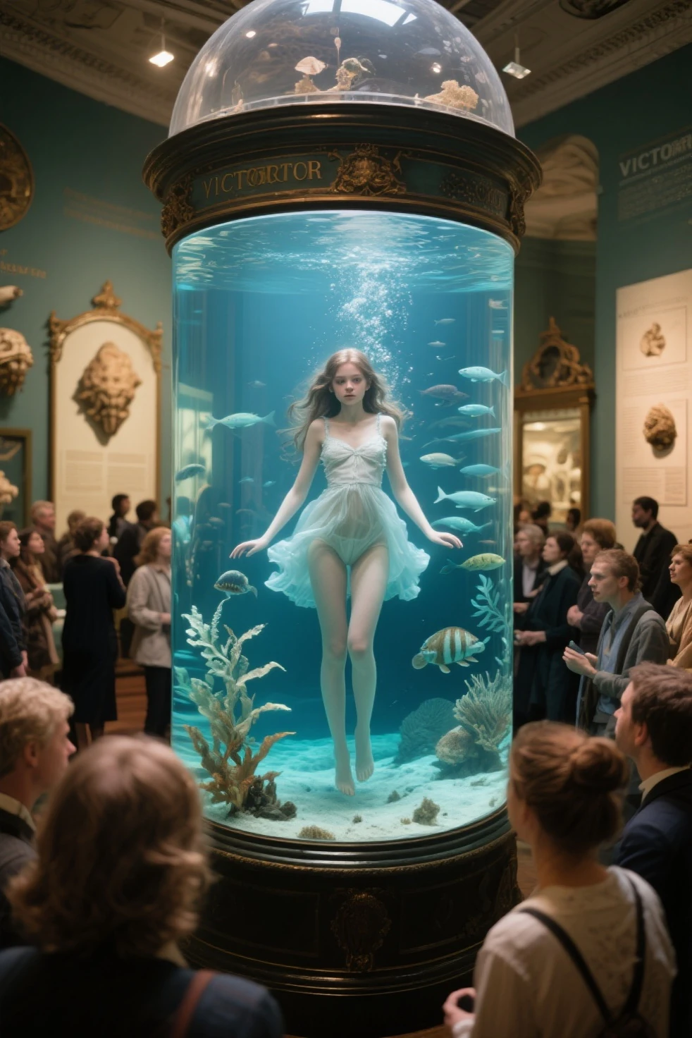 a beautiful little dainty thin graceful gentle innocent young erotic girl lives in a large aquarium furnished by Victotian, That...