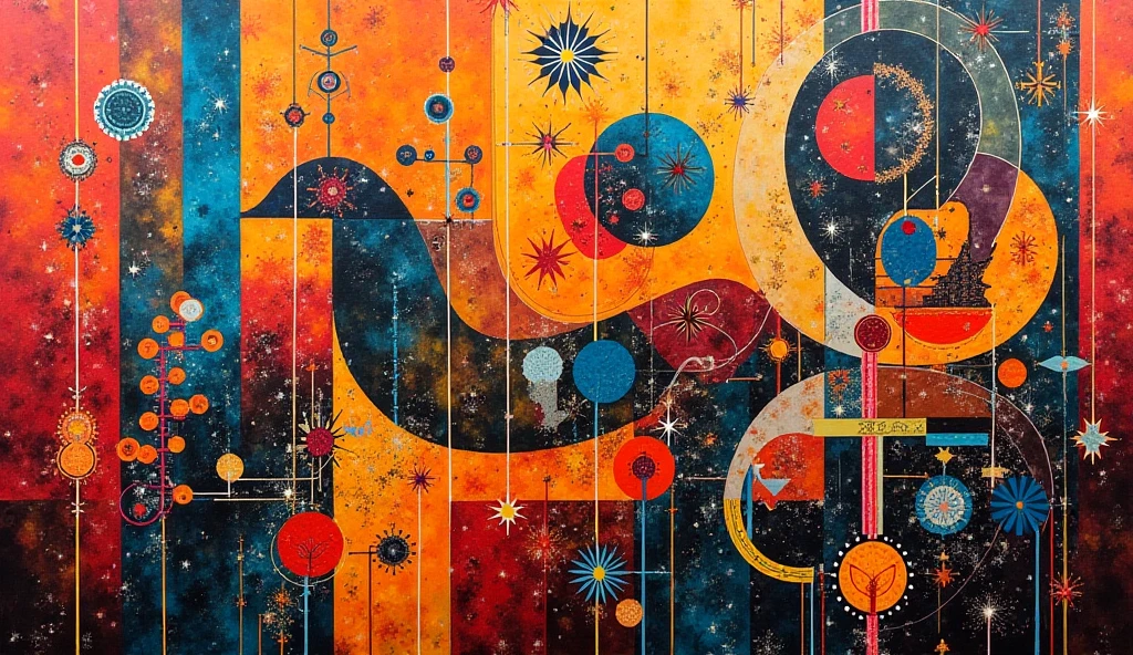 Abstract painting with ornaments and national patterns