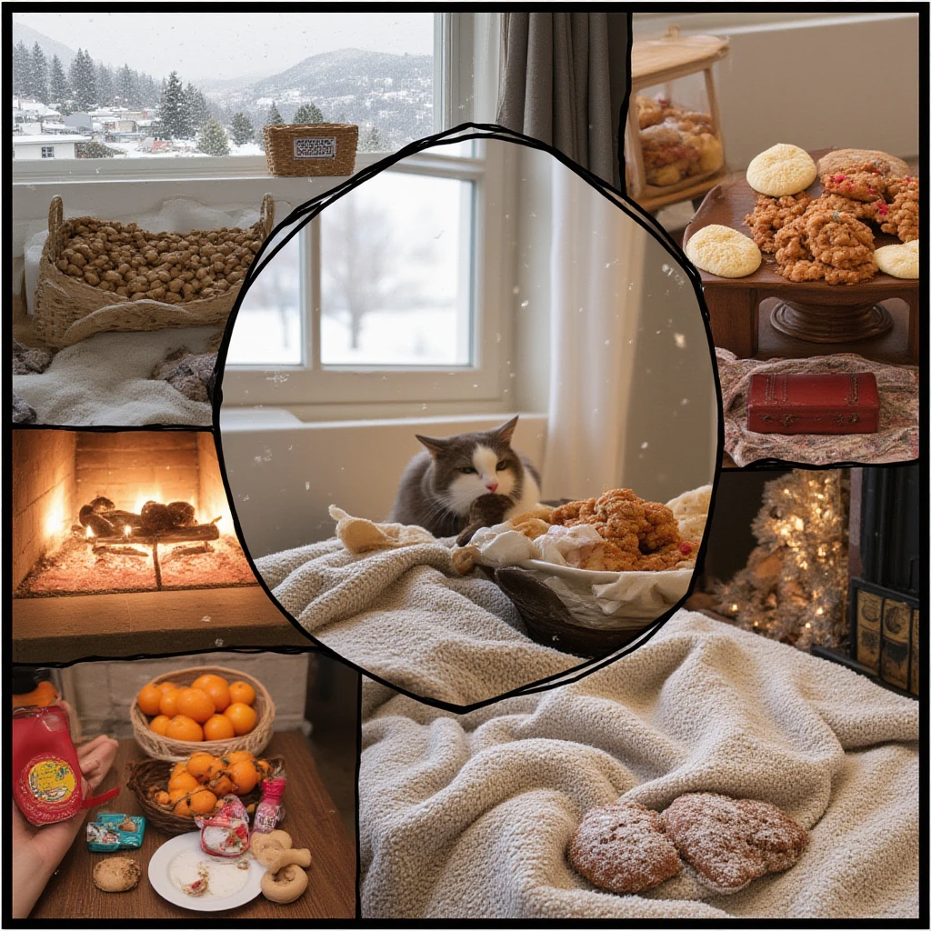 Create a photo collage of 5 photos with a winter holidays theme