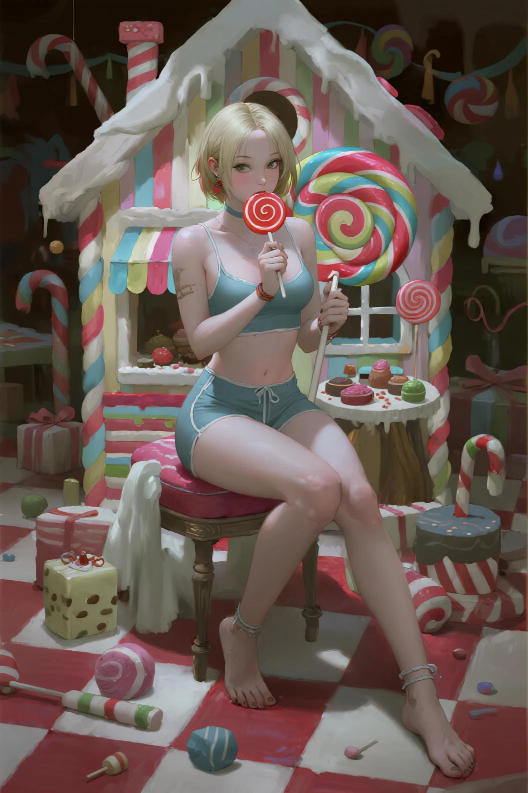 Realistic, masterpiece, best quality, ultra-detailed, 1 woman, full body shot, athletic female, short blonde hair, pixie haircut...