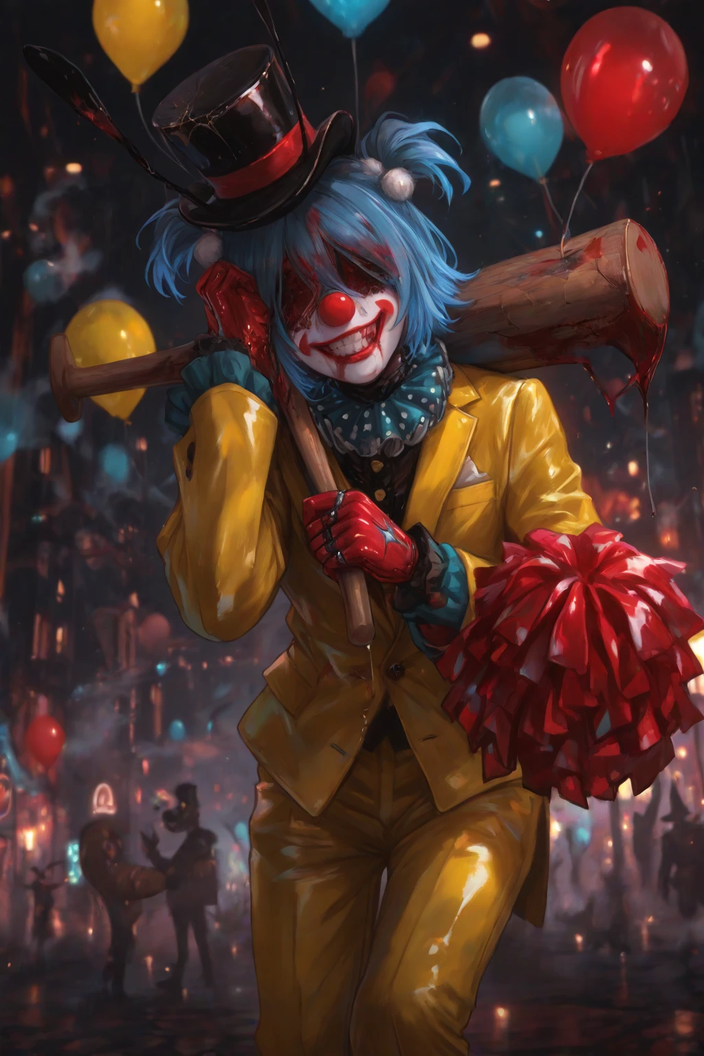 A hyper-realistic, cinematic portrait of a stereotypical creepy killer clown wit