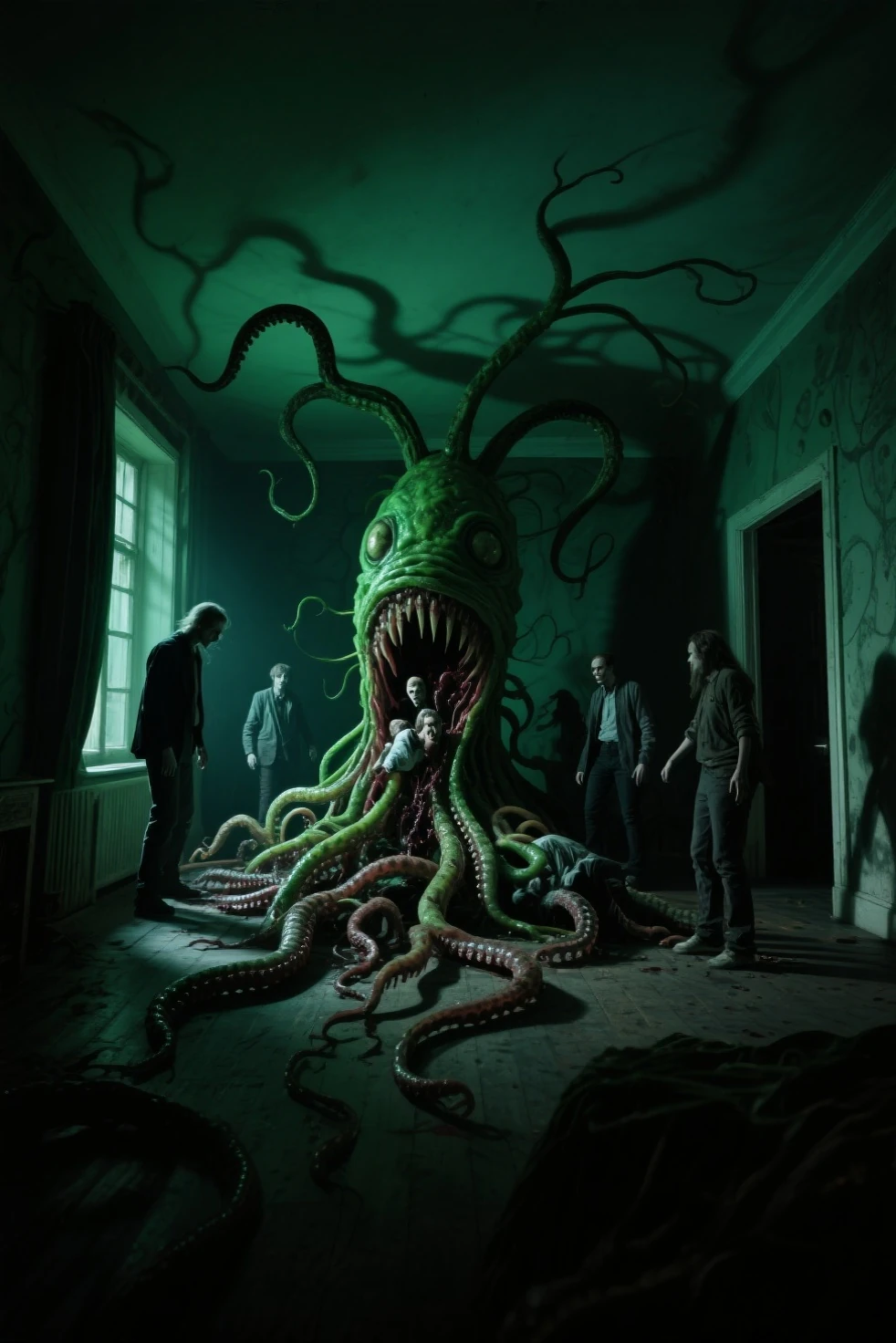 in the house、A giant insectivorous plant is eating people