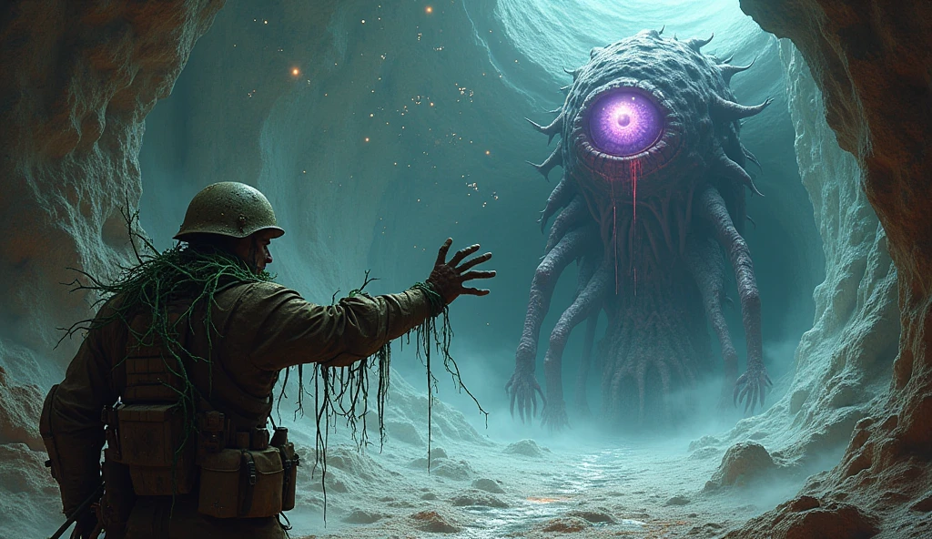 Prompt: A surreal, terrifying scene of overlapping cosmic horrors