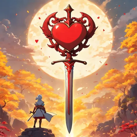 a picture of a sword with a red heart on it, sigil, drakenguard inspired, dorne, dragon centered, dragon age, amazing d & d dark...