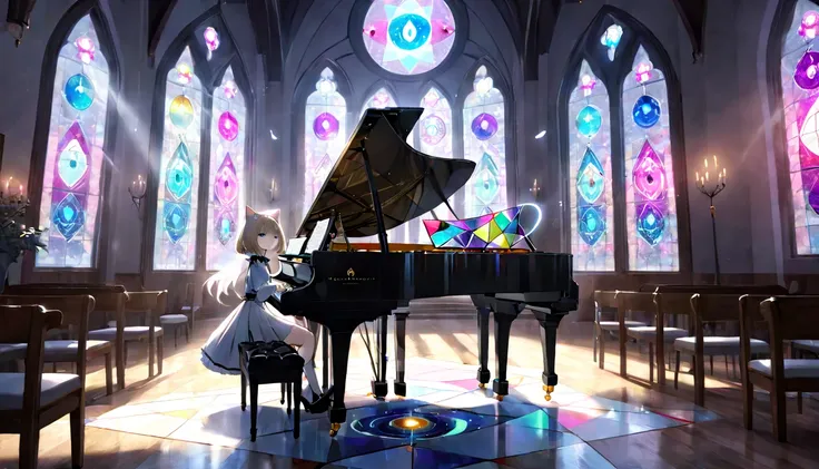 (masterpiece, best quality, very aesthetic, absurdres,general) , 1girl, solo,、music room,classical piano、Cat ear、clear eyes,arti...