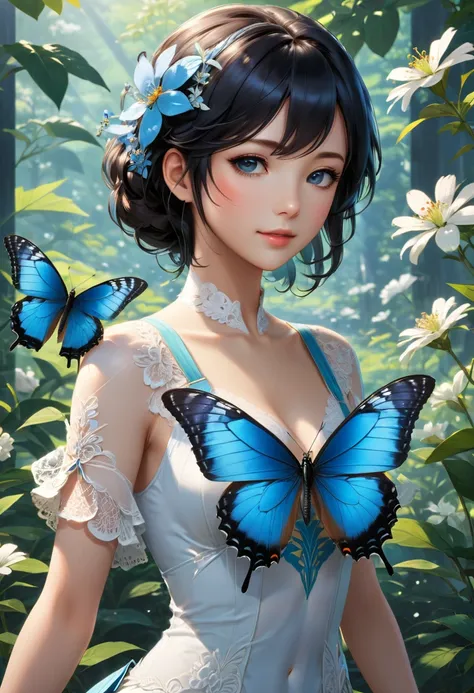 blue butterfly, (masterpiece, best quality, Professional, perfect composition, very aesthetic, absurdres, ultra-detailed, intric...