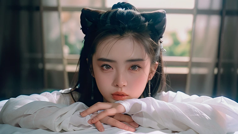 chinese ghost story,
(Wang Juxian:1.1),(Ni Xiaochen:1.2),Chenbyohun,1 woman,alone,black hair,long hair,hair bun,mole,realistic,c...
