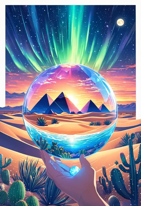 1pzsj1, A hand holding a crystal ball，(((Inside the crystal ball)))，(Ultra wide angle)，Inside the sphere，A girl is mesmerized by...