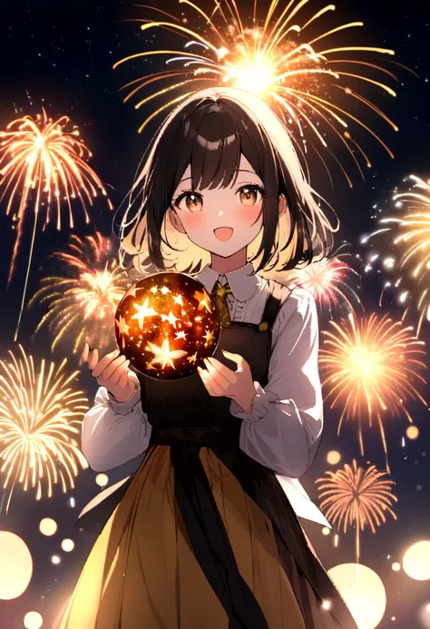 ((firework)), No background, 中にfireworkが入ったガラス球, 球状のfirework, Complex and shining atmosphere, Magic Particles, Bottle of stars, ...