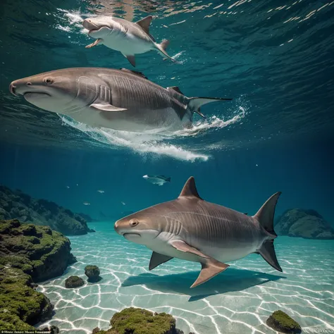 real photography, unique composition that mixes and brings together in an almost surreal design four different types of animals ...