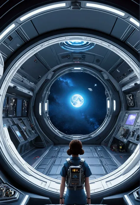 Science Fiction Movie Posters，Inside the spaceship, Pre-Girl, big dog fight，Fighters々Group of，Blue Moon Ray Tracing, Space Stati...