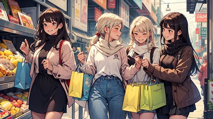 Lovers happily shopping together