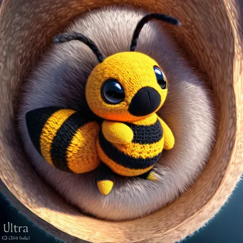 cute knitted bee character, (ultra detailed, absolutely resolution, best quality:1.3), 2.5D, delicate and dynamic, graphic CG di...