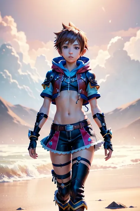 Sora, Kingdom Hearts, beautiful detailed eyes, beautiful detailed lips, extremely detailed face, wearing a diaper, photorealisti...