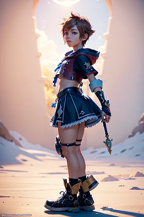 Sora, Kingdom Hearts, beautiful detailed eyes, beautiful detailed lips, extremely detailed face, wearing a diaper, photorealisti...