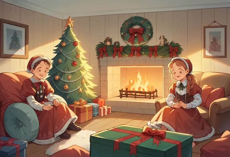 Spartan room , Fireplace flame , Christmas tree , Family get-together , Handmade Christmas decorations , Candlelight , Victorian...
