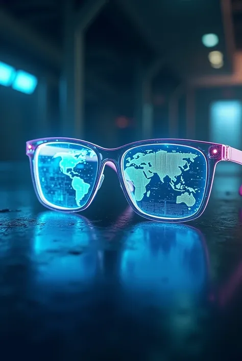 Advertisement for a pair of plain-frame glasses with advanced hologram technology from a company called HOLO