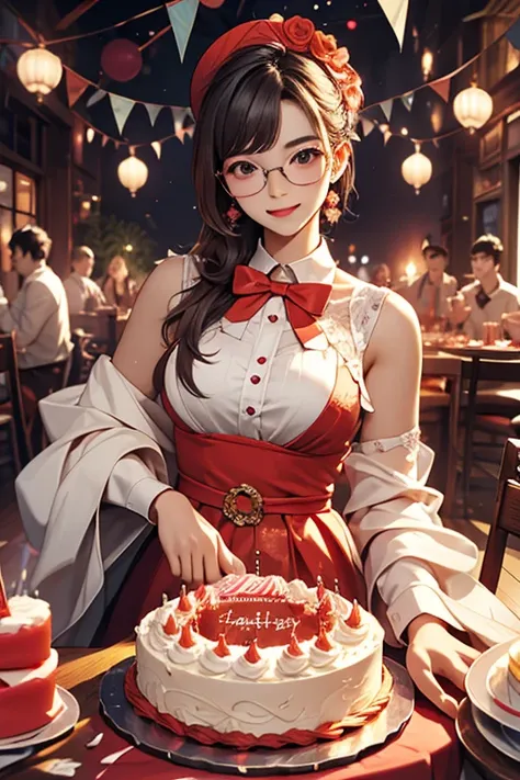 Highest quality、masterpiece、High sensitivity、High resolution、Detailed Description、Slender women、Glasses、Birthday Party、birthday ...