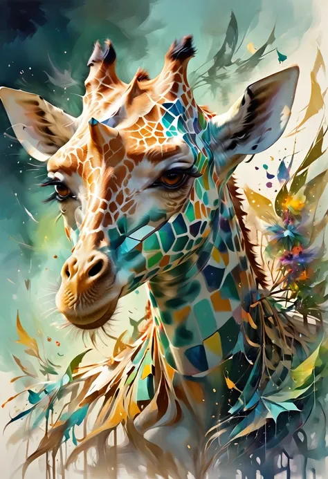 "Imagine a cubist interpretation of a giraffe.. Decompose the shape of the giraffe into geometric shapes and fragments of planes...