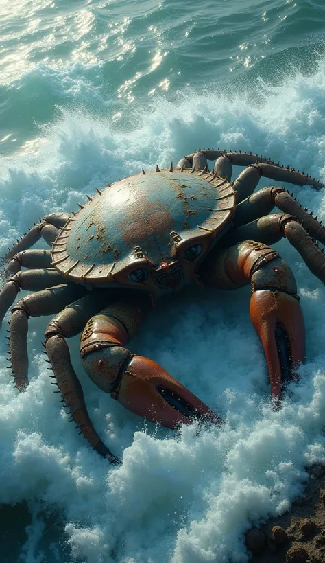 A cinematic image of a giant horseshoe crabs