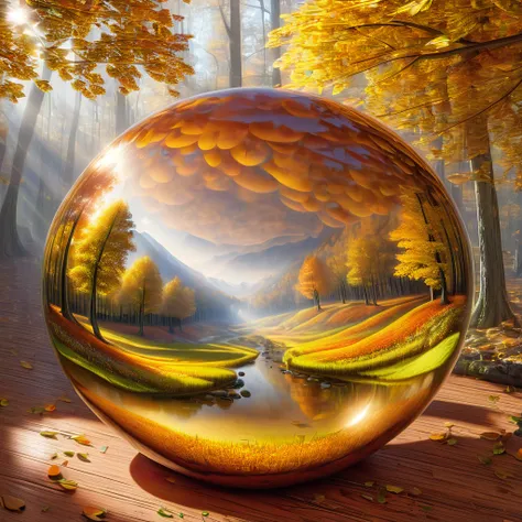 Golden Autumn,  Detailed digital 3D image, life inside a ball, Highly detailed 4K digital art, high detailed digital art, Highly...