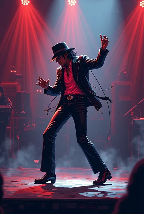 Michael jackson dancing thriller on stage, thriller suite, pixel art style, 8bit style