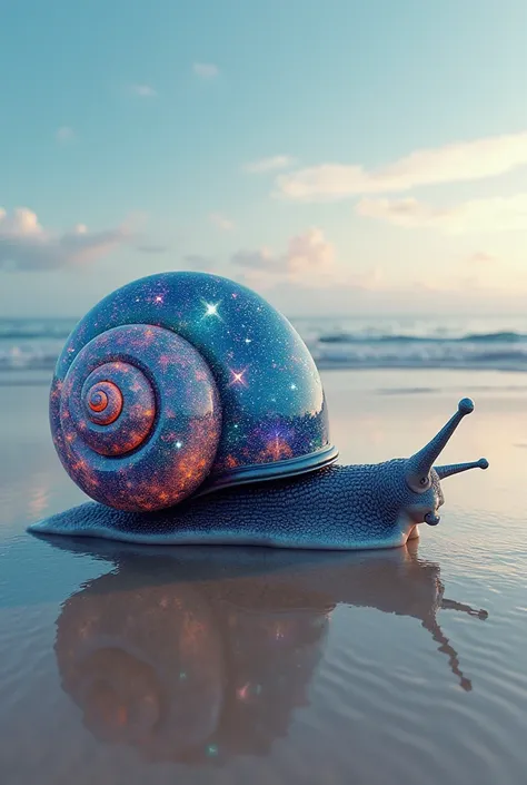 Snail on beach shell body is made of marbles and nebula effect 