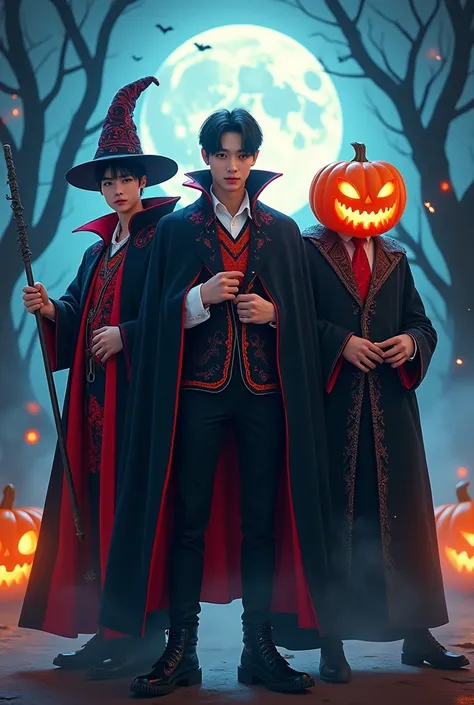 Namjoon Jungkook y Jimin disfrazados para halloween 
