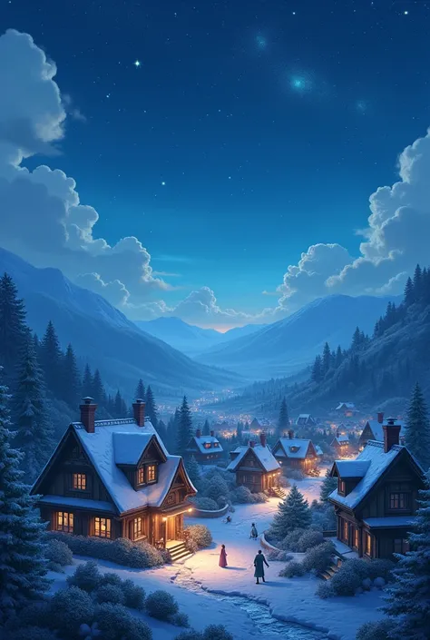 Beautiful village in night sky is a blue haven