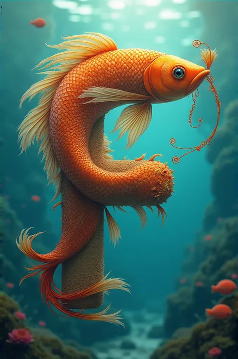 F letter with fish