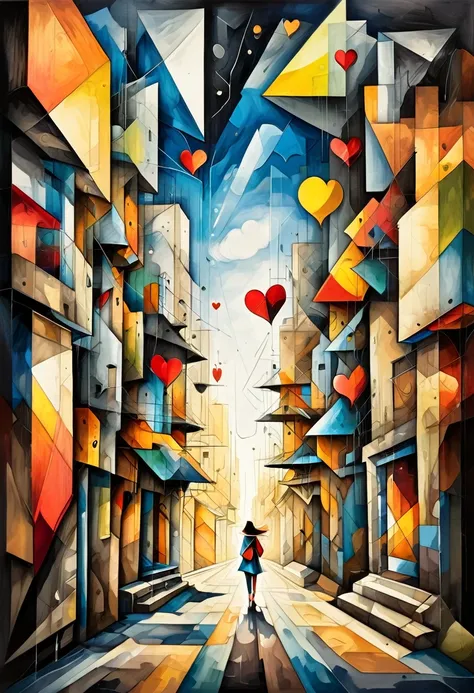 Five elements of the abstract style of a heart. not objective, Colors and shapes, expression of feelings, imaginative, Floating ...