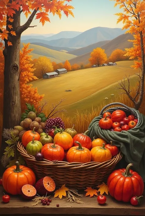 An oil painting with an allusion to the Autumn: Marks the harvest and a time of thanksgiving and reflection. The Festival of Tha...
