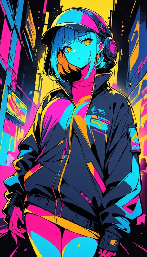 (high quality, 8k, 4K, High contrast, masterpiece:1.2, 最high quality, Best aesthetics), (Dynamic Angle), ((1 female)), ((Cyberpu...