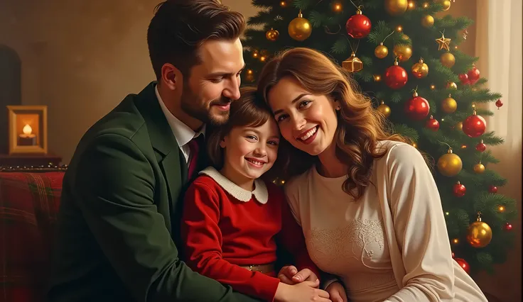 intricate, detailed, christmas family portrait, photorealistic, 8k, hyper detailed, award winning, oil painting, warm lighting, ...