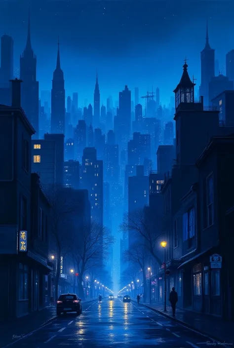 Painting Blue night city