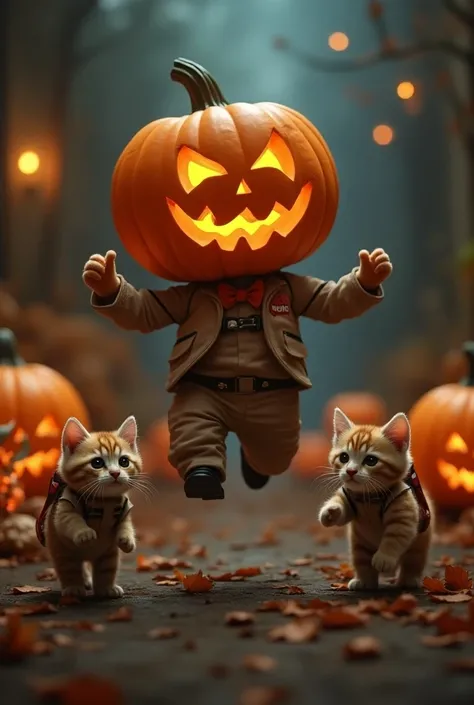 Pumpkinhead dancing through the air and Jack O Lantern 、Lots of kittens with the cutest brown tiger pattern in the world who fig...