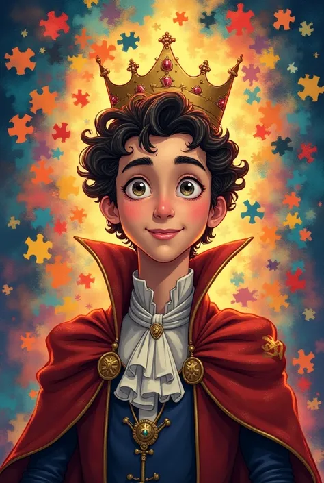 A happy prince with an autism puzzle background



