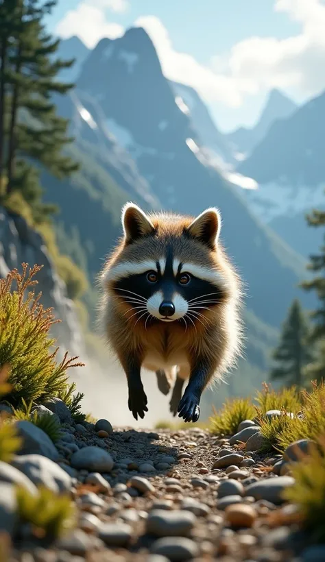  raccoon dog ran back to the mountain and ran away、The 、 real、 high quality、High image quality、In detail