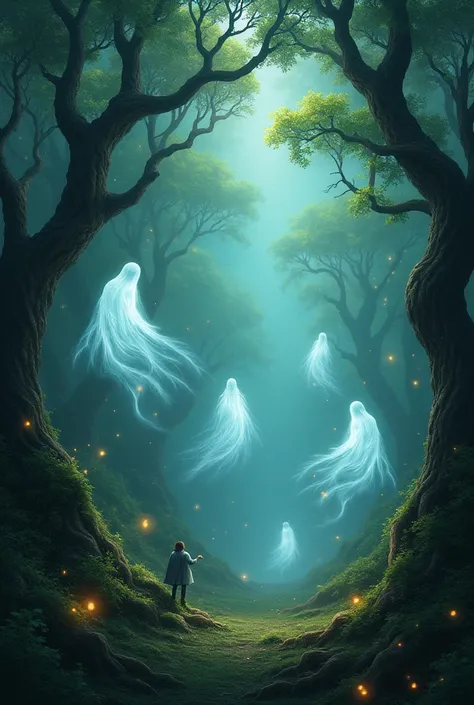 Ghosts among branches and fireflies by Kuvshinov, Samdoesart, DreamlikeArt, (((surrealism))), (Stil-Glas)