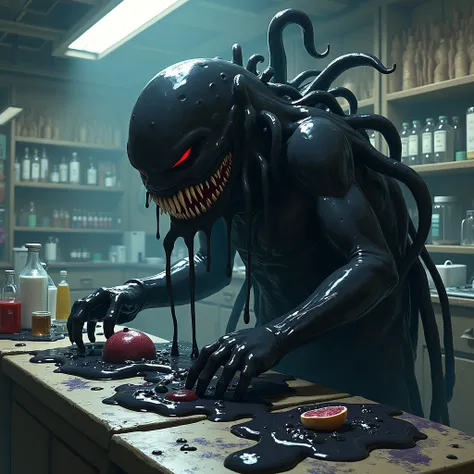  Humanoid goo creature ,Buying ,high,slimy claws , black body with black slime , toothed mouth instead of face, remove eyes , en...