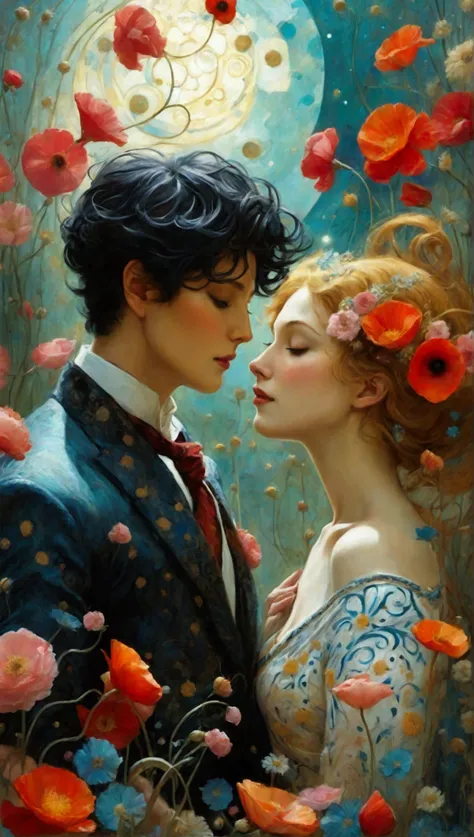 Create a mesmerizing scene inspired by the enchanting art styles of Klimt, Sam Toft, Florine Stettheimer, Dina Wakley, Catrin We...