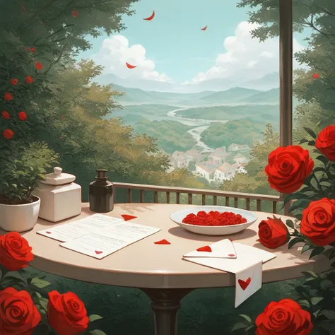 score_9, score_8_up, score_7_up, score_6_up, score_5_up, score_4_up, source_anime, (anime), scenery, items photo, a red rose and...